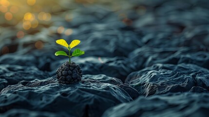 Green Sprout Emerging from Black Rocks: A Symbol of Hope and Resilience