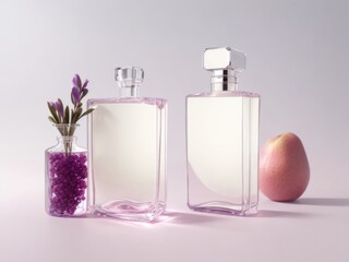 Perfume bottle in a pink rectangle glass with light pink cap