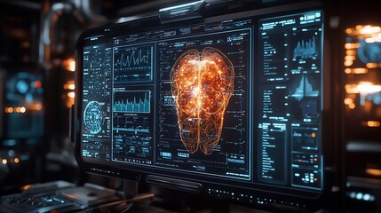 biotechnology lab where scientists use nanotechnology to develop targeted treatments for cancer, with advanced AI monitoring the progress of the nanobots in real-time 