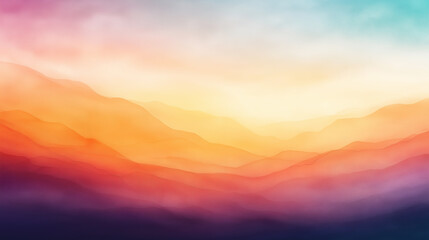 Obraz premium A colorful mountain range with a bright orange sun in the sky