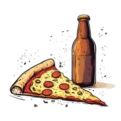 Pizza and Beer   Classic Food   Drink Illustration