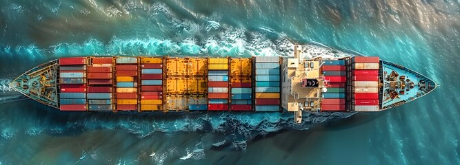 Obraz premium Container Ship from Above Colorful Cargo on Blue Ocean Waves