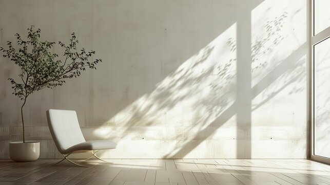 minimalist serenity floating white wall with ethereal plant silhouette zeninspired space soft shadows tranquil woodtextured floor