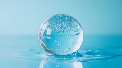 Captivating Transparent Liquid Sphere Floating on Serene Aqua Surface
