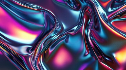 Fototapeta premium A blend of fluid metallic hues and bright colors, forming a shiny, abstract liquid metal pattern.