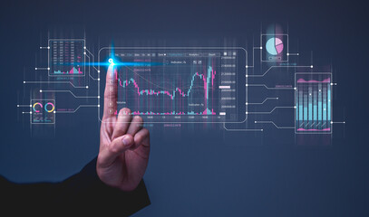 Businessman holding growth business graph progress ,startup business finance technology and...
