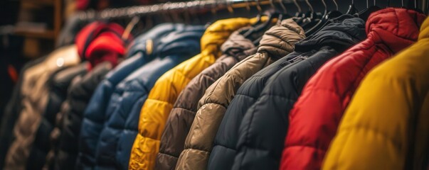 A rack of winter coats on sale for Black Friday.