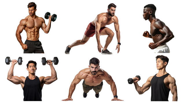 PNG diverse sportive men element set, transparent background