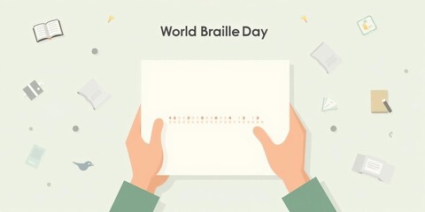 World Braille Day: Hands Reading Braille Book Illustration for Accessibility Awareness Campaign