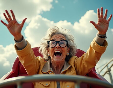 Nahaufnahme einer reifen Frau in einer Achterbahn