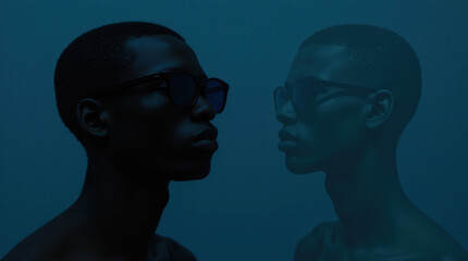 Futuristic Conceptual Portraits in Dark Mode Photography with Neon Lighting and Avant-Garde Fashion Silhouettes