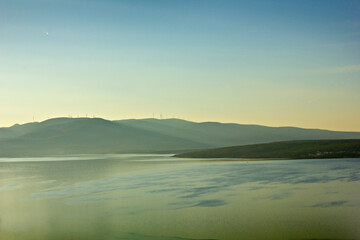 Obraz premium Dawn over the Adriatic Sea. Morning landscape with mountains and sea