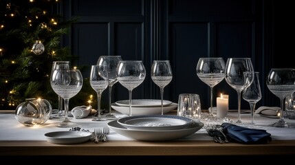 Fototapeta premium A table is set for a holiday dinner