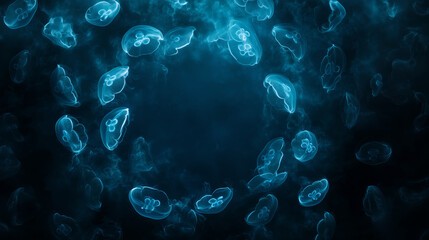 Jellyfish Circle with Glowing Deep Sea Background