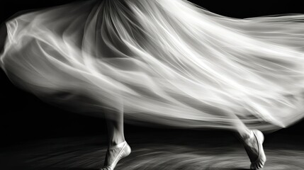A close-up of a dancer's skirt twirling, with blurred motion lines that emphasize the speed and fluidity of the movement.