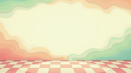 Obraz premium Surreal Retro Landscape with Pastel Skies and Checkered Floor: Dreamy Abstract Background for Creative Projects