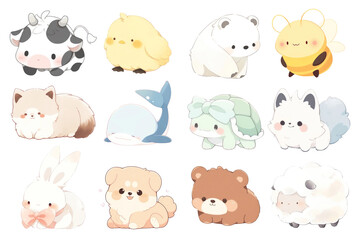 PNG kawaii animal illustration element set, transparent background