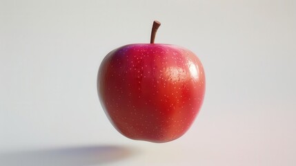perfectly ripe crimson apple suspended in zero gravity hyperrealistic details reveal every curve and reflection against a stark white void
