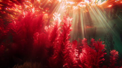 Underwater Macro Shot of Red Algae with Deep Red Coloration