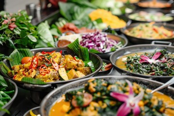 Vibrant Vegetarian Buffet with Fresh Salads, Curries, and Colorful Garnishes