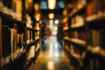 Obraz premium Soft blurred abstract library background with books, peaceful reading vibe.