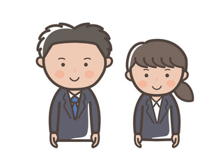 リクルートスーツ風の若い男女ビジネスマンの上半身イラスト