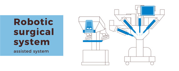 Robotic Surgical Assisted System. Medical Equipment. Black and White Modern Flat Vector Illustration. Landing Page Design Template. Website Banner.