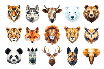 Fototapeta premium PNG polygon animal element set, transparent background