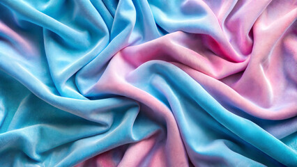 Obraz premium Soft plush fabric in pastel blue and pink tones with flowing folds for fashion and decorative designs