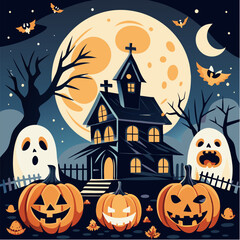 Fototapeta premium Halloween-themed illustration spooky scene