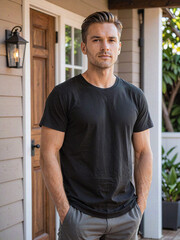 Fototapeta premium a man wearing a black tshirt
