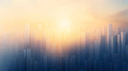 Fototapeta premium A city skyline with a sun in the sky