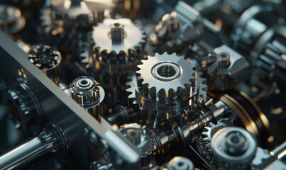 gears of a machine. This image can be used to illustrate the inner workings of a mechanical device