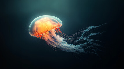 A jellyfish is floating in the water