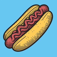 Hot dog fast food illustration, Vintage style vector