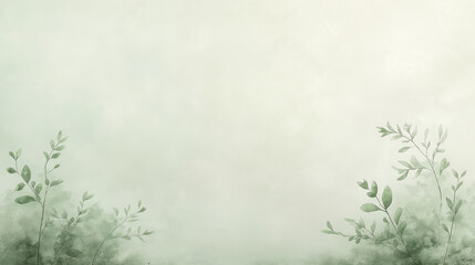 Obraz premium A painting of a forest with a green background and a few leaves