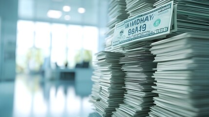Fototapeta premium Financial Abundance with Stacked Paychecks and Payday Text