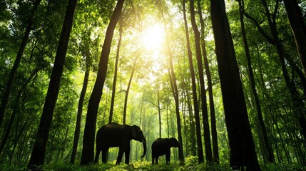 A photostock image of wildlife conservation efforts in a protected forest area, focusing on animal protection