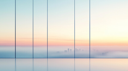 Fototapeta premium A city skyline is visible through a window on a foggy day