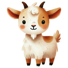 Cute cartoon goat watercolor illustration for kids