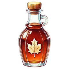 Watercolor illustration of maple syrup bottle
