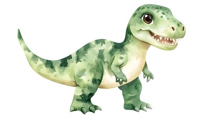 Naklejka premium Fierce Tyrannosaurus Rex Dinosaur in Vibrant Green Camouflage Surveying the Jurassic Wilderness