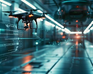 AI Powered Drone Surveillance Coordinating Security in Futuristic High Tech Building