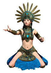 3D Rendering Sun Priestess on White