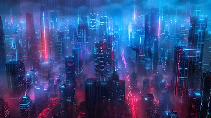 Fototapeta premium AI Powered Digital Twin City Futuristic Metropolis Optimizing Infrastructure and Resources in Real Time