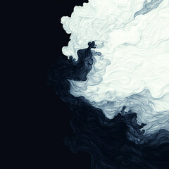 Fototapeta premium Abstract swirl of black and white ink creates a dynamic, flowing composition against a dark background.