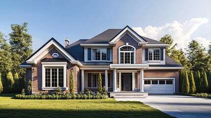 Obraz premium 3D rendering of a traditional style residential home