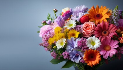Colorful bouquet of various flowers in full bloom.