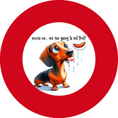 funny quote begging dog DACHSHUND round illustration 