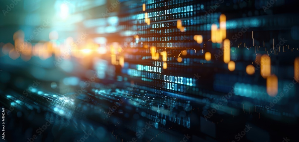 Aufkleber abstract digital data flow with glowing elements, representing technology, analytics, and modern com